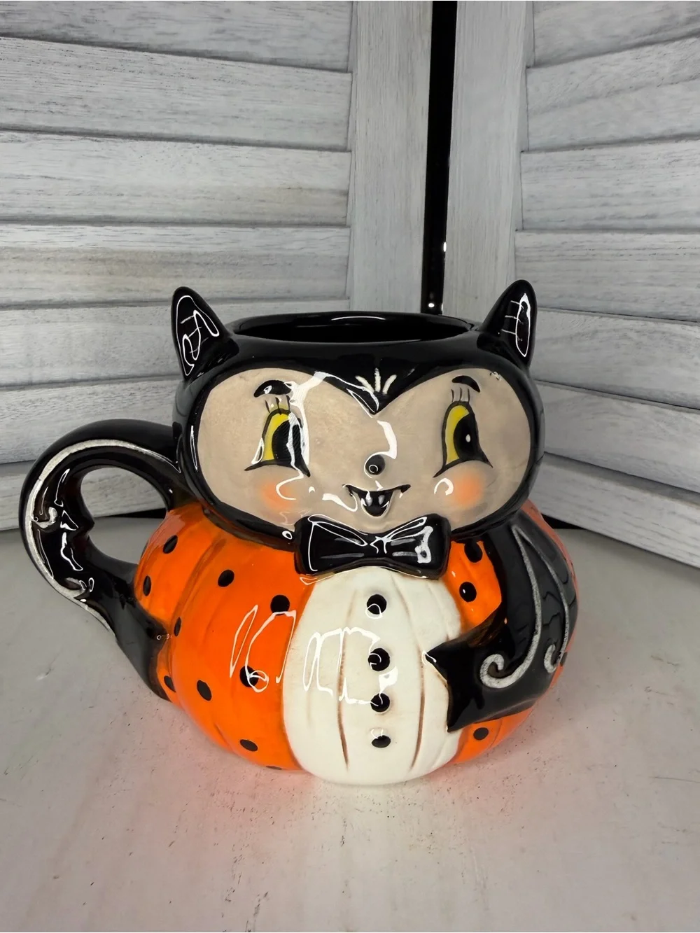Johanna Parker Halloween Vampire Bat Coffee Mug Rare Black And Orange